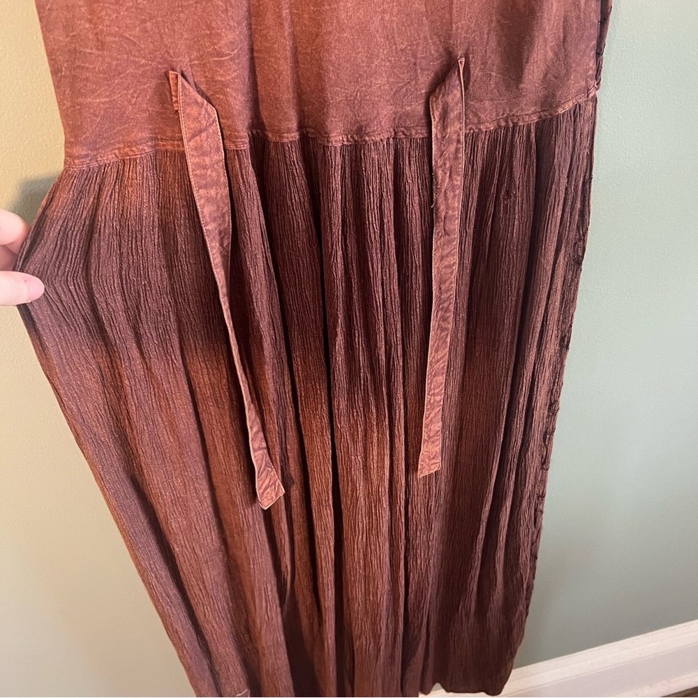 VTG Marisol Brown MIDI Cottagecore Dress Boho Embroidered Sleeveless Bead, XL - Picture 9 of 14